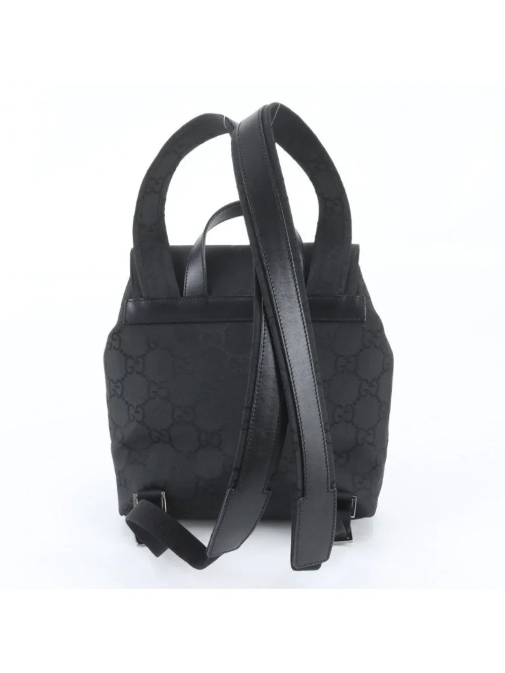 Gucci GG Nylon Leather Backpack Shoulder Bag Black